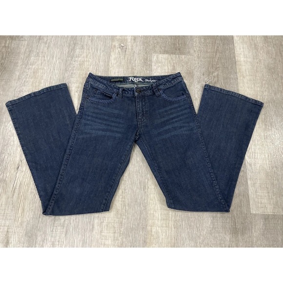 Rock 47 Western Jeans Juniors 5/34 Ultra Low RiseDark Wash Stretch Denim Blue - Picture 1 of 8